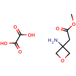 Chemical structure of methyl 2-(3-aminooxetan-3-yl)acetate oxalic acid , CAS 2940960-19-8, AChemBlock V153666