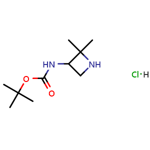 Chemical structure of tert-butyl N-(2,2-dimethylazetidin-3-yl)carbamate hydrochloride , AChemBlock V153667