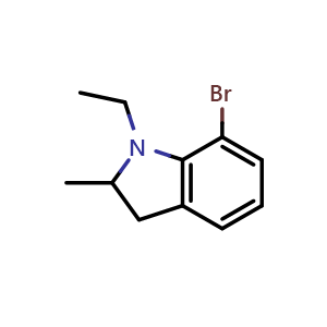 Chemical structure of 7-bromo-1-ethyl-2-methyl-indoline , CAS 2810258-35-4, AChemBlock V153668