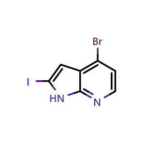 Chemical structure of 4-bromo-2-iodo-1H-pyrrolo[2,3-b]pyridine , CAS 1260879-70-6, AChemBlock V153684