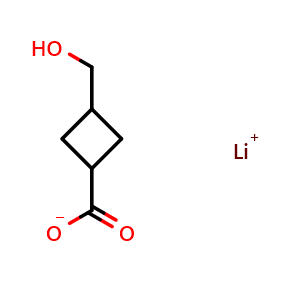 Chemical structure of 3-(hydroxymethyl)cyclobutanecarboxylic acid lithium salt , CAS 2940963-74-4, AChemBlock V153686