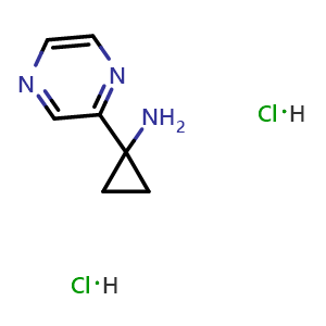 Chemical structure of 1-pyrazin-2-ylcyclopropanamine dihydrochloride , CAS 2802785-15-3, AChemBlock V153689