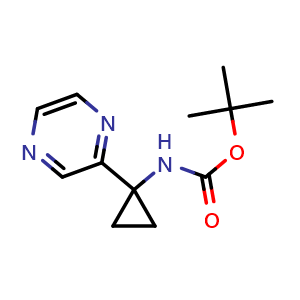 Chemical structure of tert-butyl N-(1-pyrazin-2-ylcyclopropyl)carbamate , CAS 2809035-71-8, AChemBlock V153694