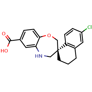 Chemical structure of (3R)-6'-chlorospiro[4,5-dihydro-2H-1,5-benzoxazepine-3,1'-tetralin]-7-carboxylic acid , CAS 2763038-79-3, AChemBlock V153695