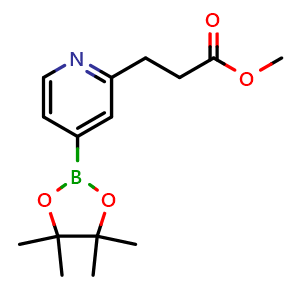 Chemical structure of methyl 3-[4-(4,4,5,5-tetramethyl-1,3,2-dioxaborolan-2-yl)-2-pyridyl]propanoate , CAS 2659313-55-8, AChemBlock V153712