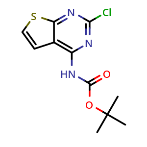 Chemical structure of tert-butyl N-(2-chlorothieno[2,3-d]pyrimidin-4-yl)carbamate , CAS 2659313-50-3, AChemBlock V153713