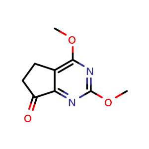 Chemical structure of 2,4-dimethoxy-5,6-dihydrocyclopenta[d]pyrimidin-7-one , CAS 2659313-31-0, AChemBlock V153716