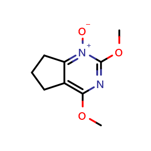 Chemical structure of 2,4-dimethoxy-1-oxido-6,7-dihydro-5H-cyclopenta[d]pyrimidin-1-ium , CAS 2659313-27-4, AChemBlock V153719