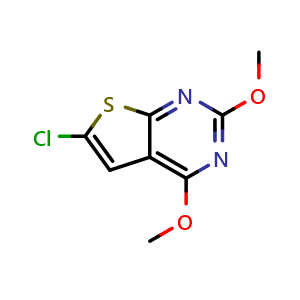 Chemical structure of 6-chloro-2,4-dimethoxy-thieno[2,3-d]pyrimidine , CAS 2659313-21-8, AChemBlock V153725