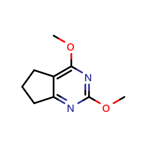 Chemical structure of 2,4-dimethoxy-6,7-dihydro-5H-cyclopenta[d]pyrimidine , CAS 49786-59-6, AChemBlock V153733