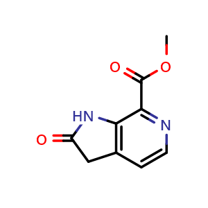 Chemical structure of methyl 2-oxo-1,3-dihydropyrrolo[2,3-c]pyridine-7-carboxylate , CAS 2168365-91-9, AChemBlock V153743