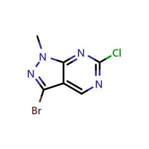 Chemical structure of 3-bromo-6-chloro-1-methyl-pyrazolo[3,4-d]pyrimidine , CAS 1936084-77-3, AChemBlock V153751