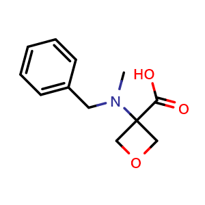 Chemical structure of 3-[benzyl(methyl)amino]oxetane-3-carboxylic acid , CAS 2725791-24-0, AChemBlock V153768