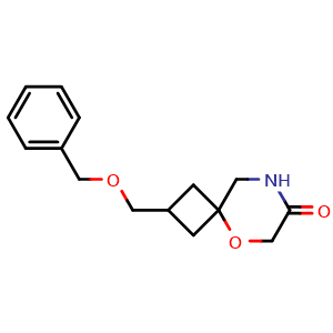 Chemical structure of 2-(benzyloxymethyl)-5-oxa-8-azaspiro[3.5]nonan-7-one , CAS 2807026-37-3, AChemBlock V153770