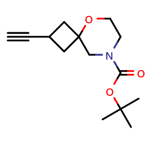 Chemical structure of tert-butyl 2-ethynyl-5-oxa-8-azaspiro[3.5]nonane-8-carboxylate , CAS 2920401-75-6, AChemBlock V153776