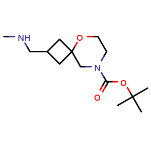 Chemical structure of tert-butyl 2-(methylaminomethyl)-5-oxa-8-azaspiro[3.5]nonane-8-carboxylate , CAS 2920401-79-0, AChemBlock V153777