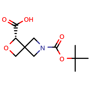 Chemical structure of (3S)-6-tert-butoxycarbonyl-2-oxa-6-azaspiro[3.3]heptane-3-carboxylic acid , CAS 2920179-02-6, AChemBlock V153794