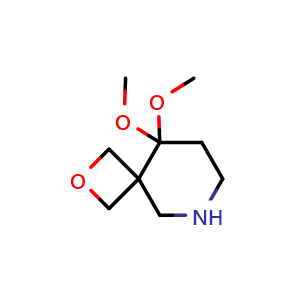 Chemical structure of 5,5-dimethoxy-2-oxa-8-azaspiro[3.5]nonane , CAS 2940950-60-5, AChemBlock V153819