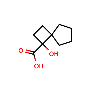 Chemical structure of 3-hydroxyspiro[3.4]octane-3-carboxylic acid , CAS 2104045-25-0, AChemBlock V153834