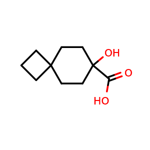 Chemical structure of 7-hydroxyspiro[3.5]nonane-7-carboxylic acid , CAS 2298322-65-1, AChemBlock V153838