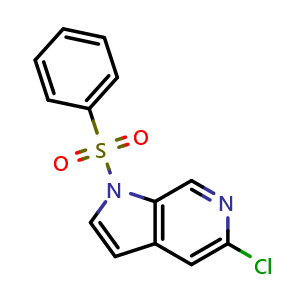 Chemical structure of 1-(benzenesulfonyl)-5-chloro-pyrrolo[2,3-c]pyridine , CAS 1204501-41-6, AChemBlock V153871