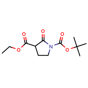 Chemical structure of O1-tert-butyl O3-ethyl 2-oxopyrrolidine-1,3-dicarboxylate , CAS 188528-95-2, AChemBlock V153902