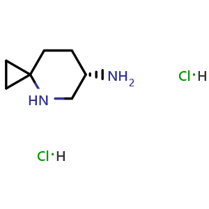Chemical structure of (6S)-4-azaspiro[2.5]octan-6-amine dihydrochloride , CAS 2819712-27-9, AChemBlock V153925