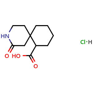 Chemical structure of 4-oxo-3-azaspiro[5.5]undecane-11-carboxylic acid hydrochloride , CAS 2740387-42-0, AChemBlock V153928