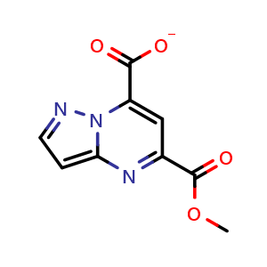 Chemical structure of 5-(methoxycarbonyl)pyrazolo[1,5-a]pyrimidine-7-carboxylic acid , CAS 916212-00-5, AChemBlock V153934
