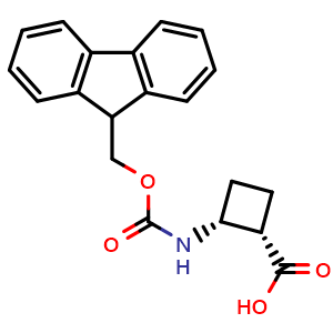 Chemical structure of (1S,2R)-2-(9H-fluoren-9-ylmethoxycarbonylamino)cyclobutanecarboxylic acid , CAS 2920178-52-3, AChemBlock V153936