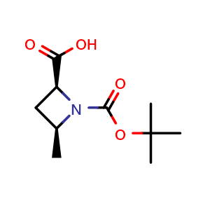 Chemical structure of (2S,4S)-1-tert-butoxycarbonyl-4-methyl-azetidine-2-carboxylic acid , CAS 2920239-36-5, AChemBlock V153940