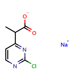 Chemical structure of 2-(2-chloropyrimidin-4-yl)propanoic acid sodium salt , CAS 2705220-25-1, AChemBlock V153943