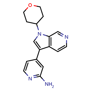 Chemical structure of 4-(1-tetrahydropyran-4-ylpyrrolo[2,3-c]pyridin-3-yl)pyridin-2-amine , CAS 2743303-65-1, AChemBlock V153948
