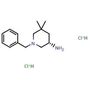 Chemical structure of (3S)-1-benzyl-5,5-dimethyl-piperidin-3-amine dihydrochloride , CAS 2806869-45-2, AChemBlock V153972