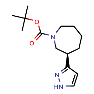 Chemical structure of tert-butyl (3R)-3-(1H-pyrazol-3-yl)azepane-1-carboxylate , CAS 2382105-97-5, AChemBlock V153976