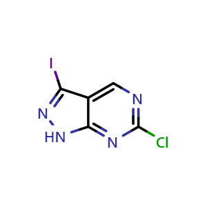 Chemical structure of 6-chloro-3-iodo-1H-pyrazolo[3,4-d]pyrimidine , CAS 1393547-40-4, AChemBlock V153989