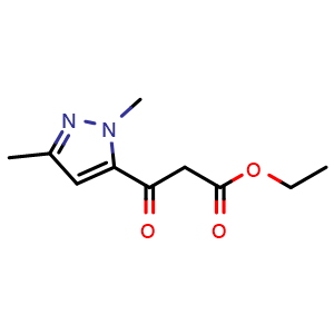 Chemical structure of ethyl 3-(2,5-dimethylpyrazol-3-yl)-3-oxo-propanoate , CAS 959312-57-3, AChemBlock V153990