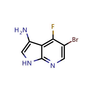 Chemical structure of 5-bromo-4-fluoro-1H-pyrrolo[2,3-b]pyridin-3-amine , CAS 1172068-36-8, AChemBlock V153999