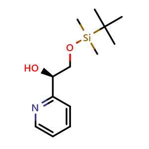Chemical structure of (1R)-2-[tert-butyl(dimethyl)silyl]oxy-1-(2-pyridyl)ethanol , CAS 263718-48-5, AChemBlock V154007