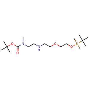 Chemical structure of tert-butyl N-[2-[2-[2-[tert-butyl(dimethyl)silyl]oxyethoxy]ethylamino]ethyl]-N-methyl-carbamate , CAS 2403639-16-5, AChemBlock V154009