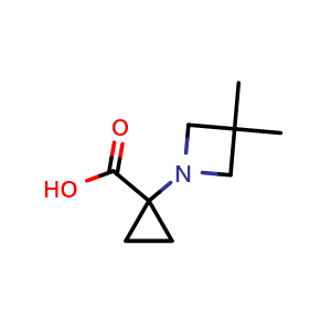 Chemical structure of 1-(3,3-dimethylazetidin-1-yl)cyclopropanecarboxylic acid , CAS 1501023-20-6, AChemBlock V154015