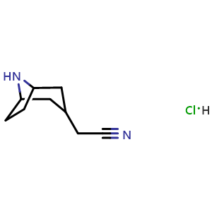 Chemical structure of 2-(8-azabicyclo[3.2.1]octan-3-yl)acetonitrile hydrochloride , CAS 2097947-51-6, AChemBlock V154017