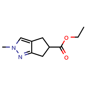 Chemical structure of ethyl 2-methyl-5,6-dihydro-4H-cyclopenta[c]pyrazole-5-carboxylate , CAS 2106695-04-7, AChemBlock V154037