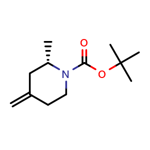 Chemical structure of tert-butyl (2S)-2-methyl-4-methylene-piperidine-1-carboxylate , CAS 2816820-18-3, AChemBlock V154039