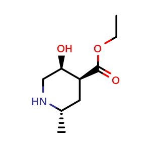 Chemical structure of ethyl (2S,4S,5S)-5-hydroxy-2-methyl-piperidine-4-carboxylate , CAS 2816818-15-0, AChemBlock V154040