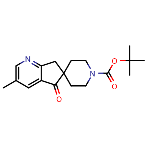 Chemical structure of tert-butyl 3-methyl-5-oxo-spiro[7H-cyclopenta[b]pyridine-6,4'-piperidine]-1'-carboxylate , CAS 2725791-27-3, AChemBlock V154054