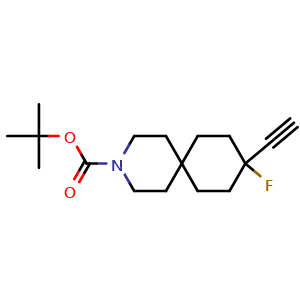 Chemical structure of tert-butyl 9-ethynyl-9-fluoro-3-azaspiro[5.5]undecane-3-carboxylate , CAS 2920401-63-2, AChemBlock V154066