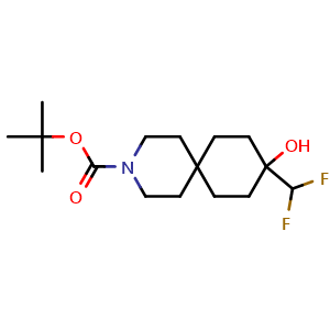 Chemical structure of tert-butyl 9-(difluoromethyl)-9-hydroxy-3-azaspiro[5.5]undecane-3-carboxylate , CAS 2920436-56-0, AChemBlock V154067