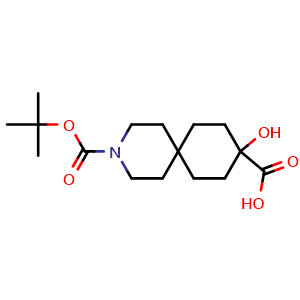 Chemical structure of 3-tert-butoxycarbonyl-9-hydroxy-3-azaspiro[5.5]undecane-9-carboxylic acid , CAS 2920427-78-5, AChemBlock V154076