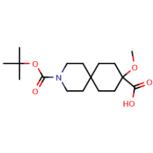 Chemical structure of 3-tert-butoxycarbonyl-9-methoxy-3-azaspiro[5.5]undecane-9-carboxylic acid , CAS 2920401-67-6, AChemBlock V154077